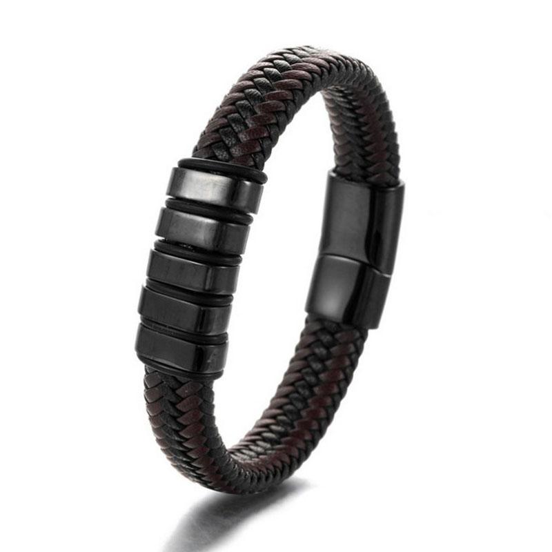 OL Style Men's Bracelets Stainless Steel Cuff Bangle  Vintage Braided Leather Bracelet for Men Male Wrist Gift New