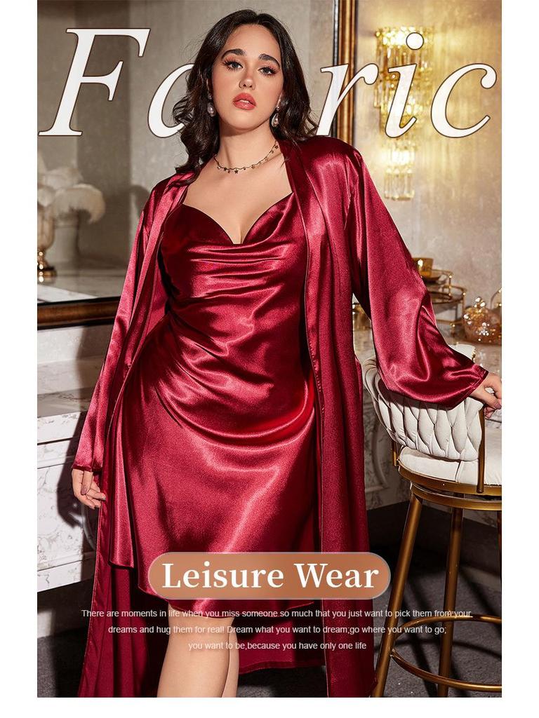 Plus Size Imitation Silk Pajamas: European & American-Style Loose Camisole Dress Set for Women - Sexy, Casual Spring/Summer Nightwear