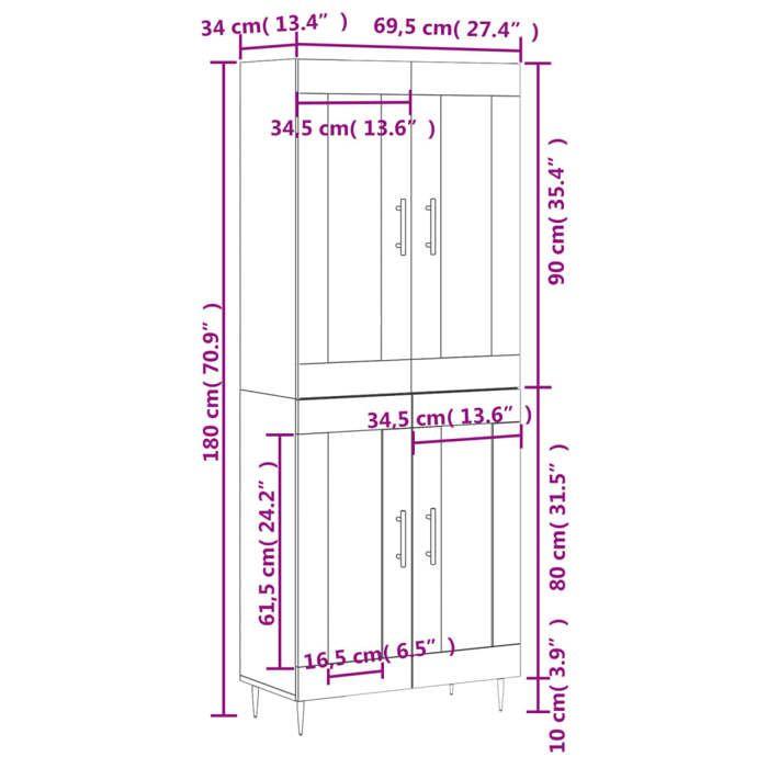 VidaXL Highboard White 69.5x34x180 Cm Engineered Wood 3198329