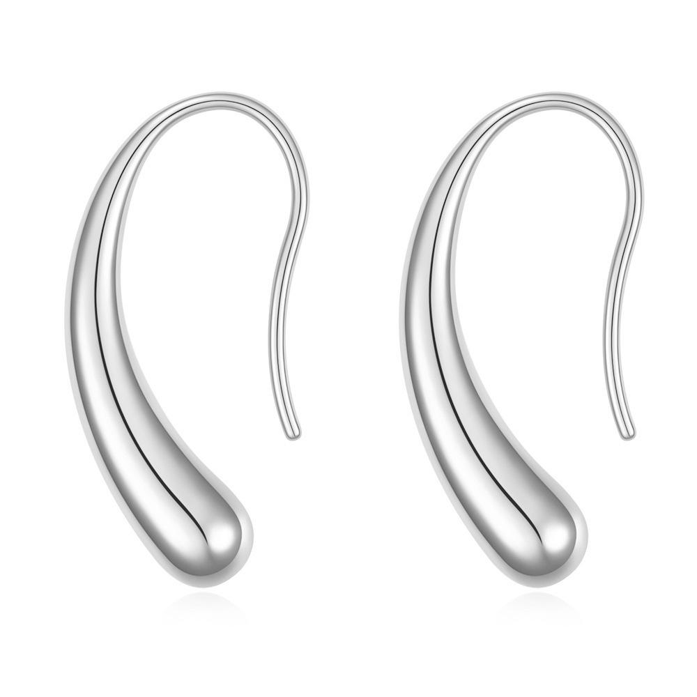 14K Gold Stainless Steel Simple Curved Water Drop Earrings for Women