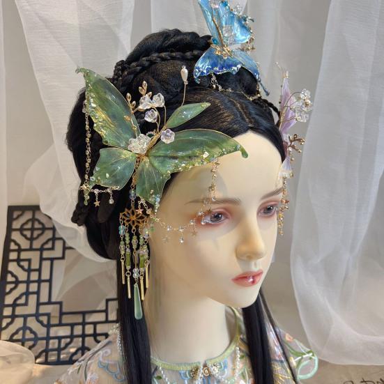 Metal Butterfly Hair Accessories with Safety Spring Clip Decorative Beads Tassels Multi-Functional Styling Tool