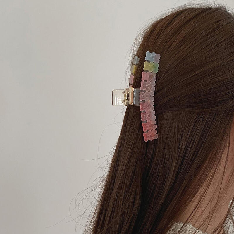Rainbow matte jelly bear hair clip transparent clear hair pin heart