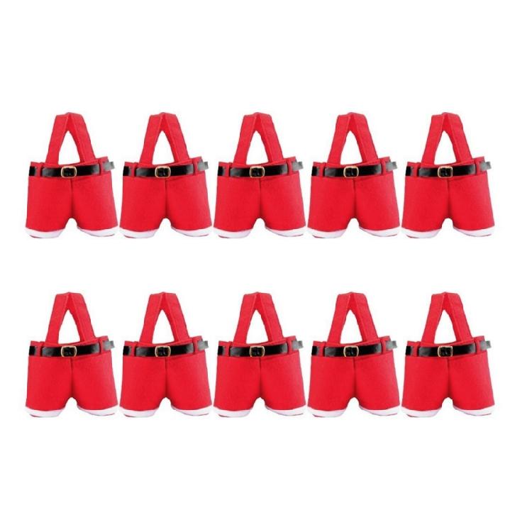 

10pcs Santa Themed Bottle Pouches Reusable Bottle Dress Christmas Pocket for Christmas Table Setting