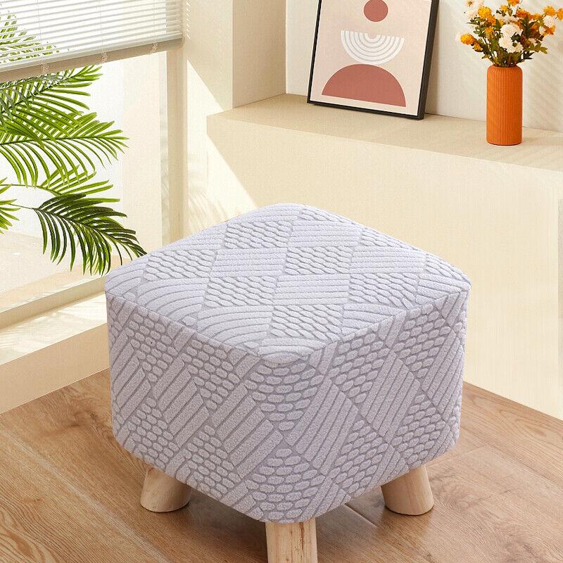 1pc Small Footstool Cover Round Square Stretch Jacquard Ottoman Slipcover Dustproof Seat Cover Living Room ChairCover Home Decor