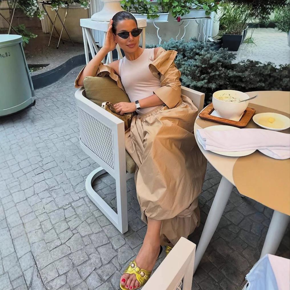 Beige Sleeveless Crop Top and Khaki Wide Leg Pants 2 Piece Set