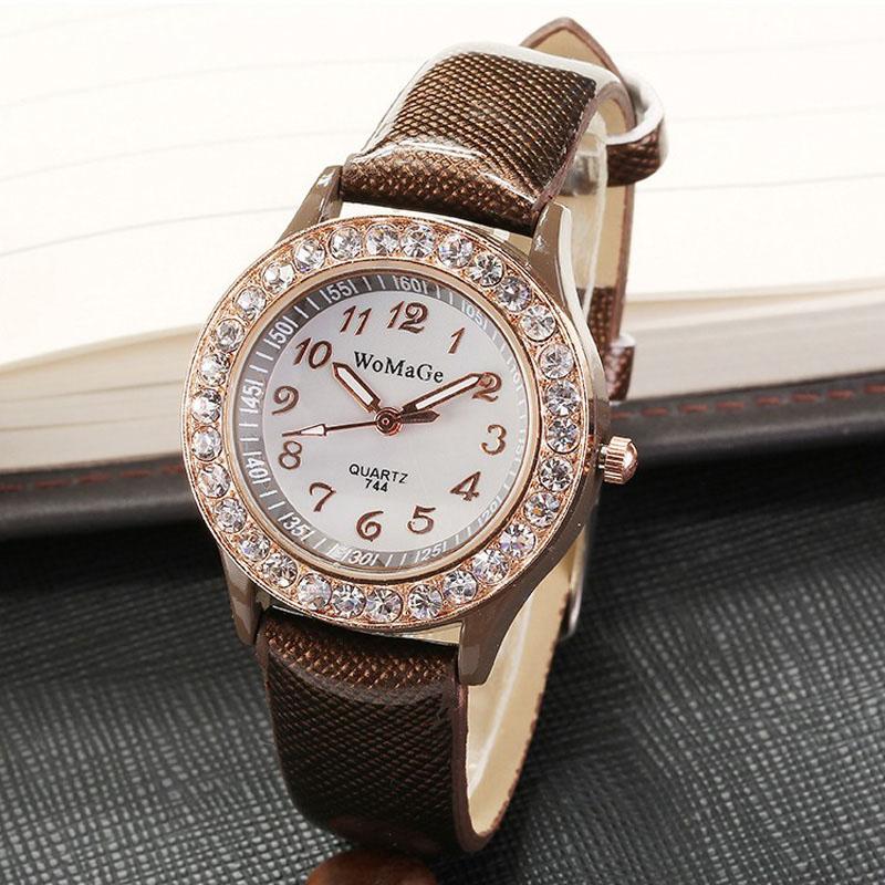 New Women Watches Crystal Watches Ladies Watches WOMAGE Fashion Casual Quartz Watch Leather Band montre femme reloj mujer