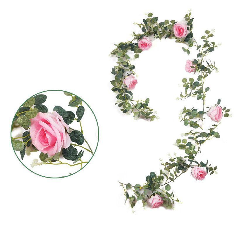 Lush 1.95m Artificial Eucalyptus With Rose Vine Perfect For Event And Home Decorations