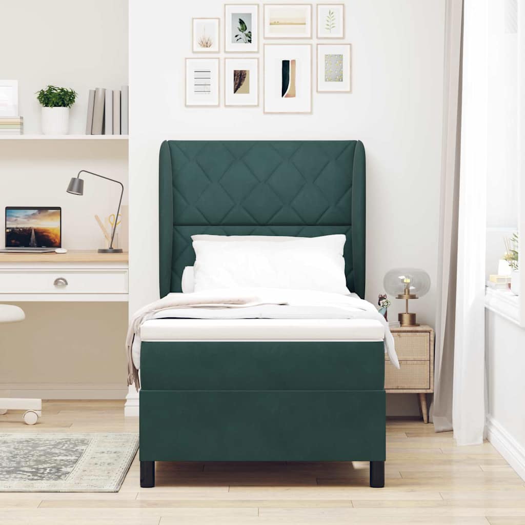 Box Spring Bed with Headboard Dark Green 200 X 100 Cm Velvet