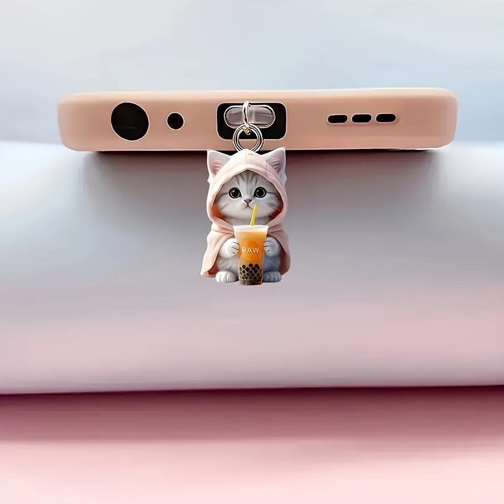 2D Acrylic Flat Cat Dust Plug For Iphone Lightning Connector And Type-C Oval Connector Dust Plug Pendant Hanging Decoration