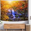 Colorful Autumn Forest Tapestry Waterfall and Orange Trees Scene Water Resistant Fabric Seasonal Nature Theme Wall Hanging