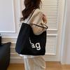 Fashi Letter Canvas Shoulder Bags for Women Large Capacity Simple Ladies Shopping Bag Casual Commuter Female Handbags Tote
