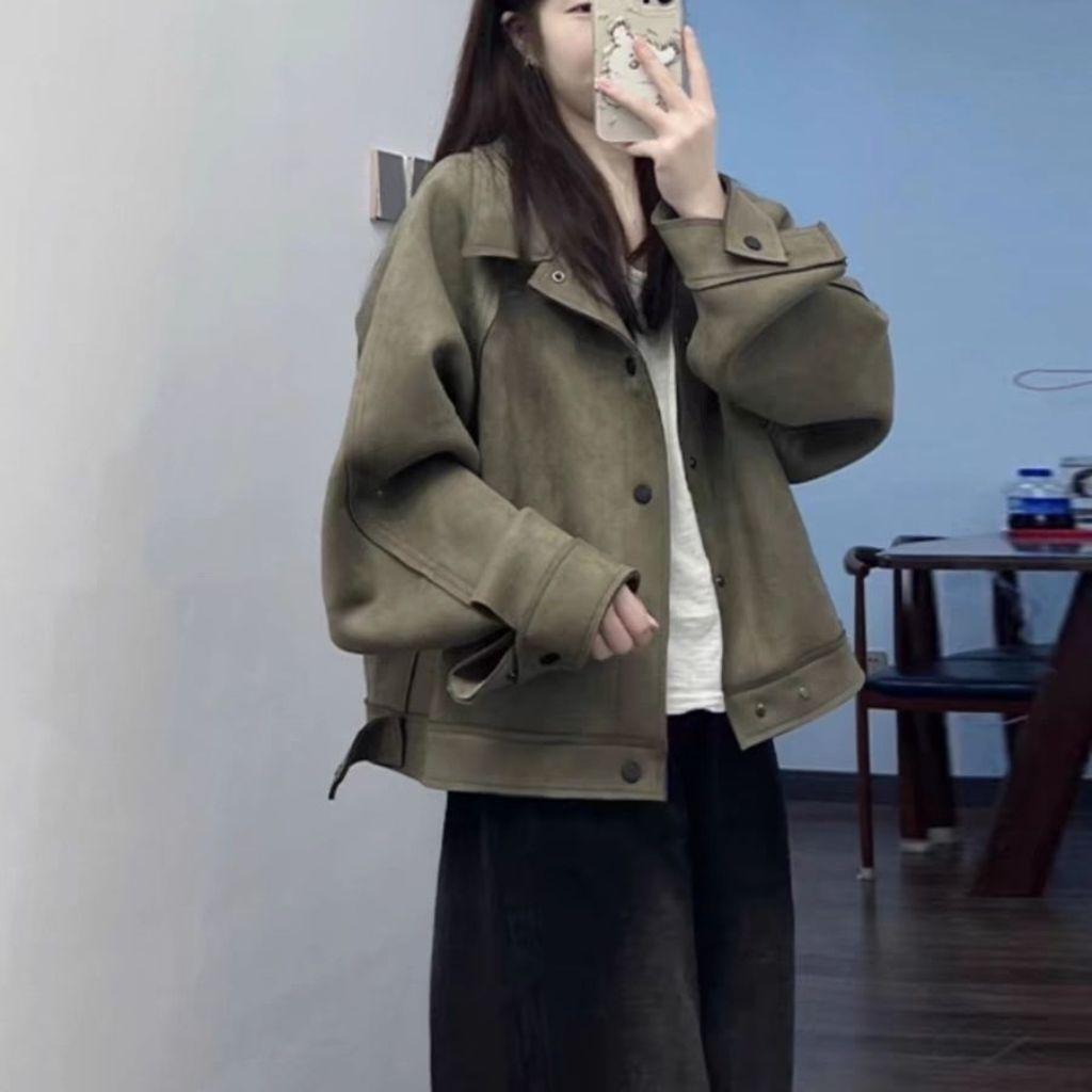 Women's Retro Faux Suede Motorcycle Jacket - Spring/Autumn Niche Design