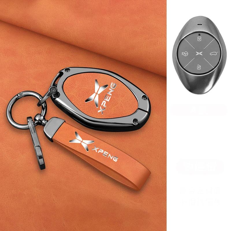 Interior Mouldings Alloy+Leather Car Key Fob Cover Case Shell For Xpeng Xiaopeng P7 P7i P5 G3 G3i G9 G6 22-23 Holder Interior Ke