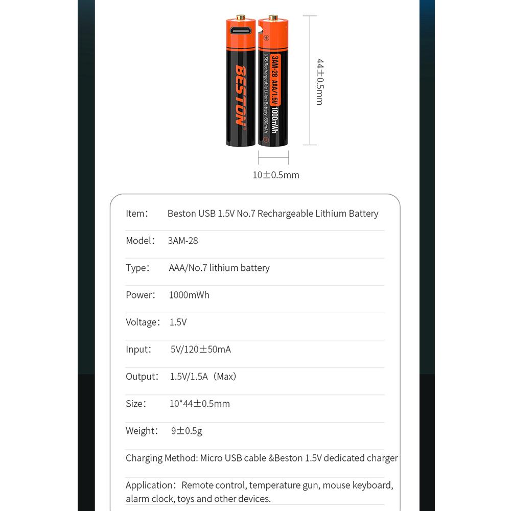 Micro-USB 1,5V AAA-Größe Li-Ionen Wiederaufladbare Batteriezelle 1000 mWh 690 mAh USB-Laden aaa Batterien