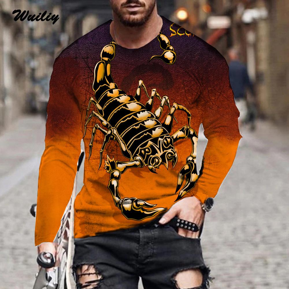 

Round Neck 3D Scorpion Pattern Printed Top Fashionable Casual Long Sleeved Men s T-shirts S