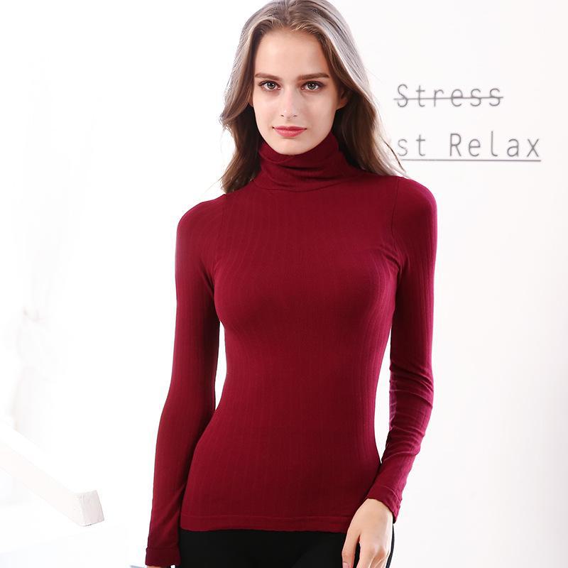 Dámský termotop s vysokým límcem a dlouhým rukávem z bambusového vlákna