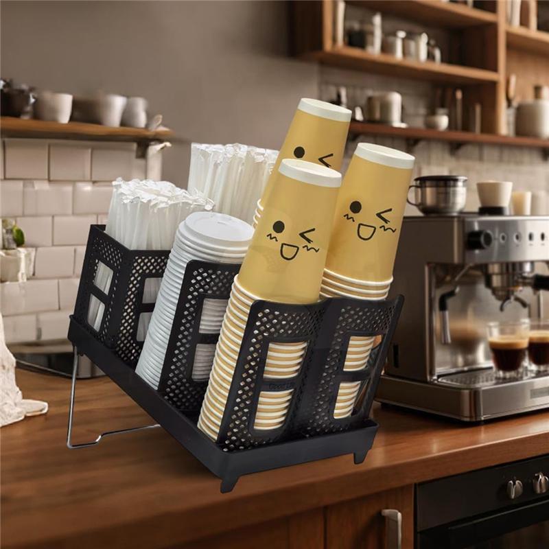 Unbreakable 2-In-1 Coffee Cup Holder Organizer Paper Cup And Lid Holder With Straw Storage Adjustable Design