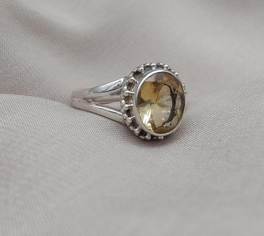 Citrine 925 Sterling Silver Ring: Handmade Faceted Gemstone, Positive Energy