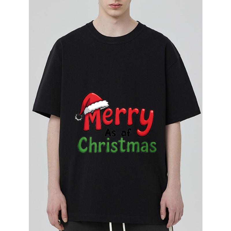 

Рождественская футболка черная с принтом Merry As of Christmas и шапкой Санты, праздничная одежда для вечеринки XXXXL чёрный