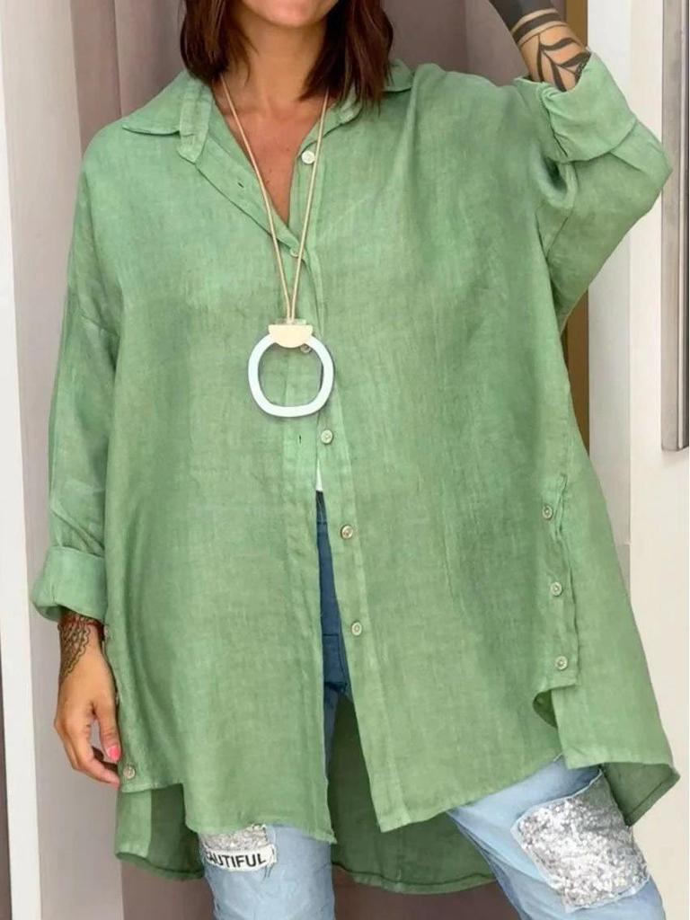 2026 European & American Women's Summer Cotton Linen Loose-Fit Nine-Sleeve Shirt