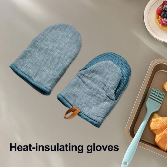 Mini Oven Gloves Heat-Resistant Kitchen Mitts with Neoprene Palm Faux Leather Loop Anti-Scalding Pot Rack Oven Mitts Cooking Baking Gloves