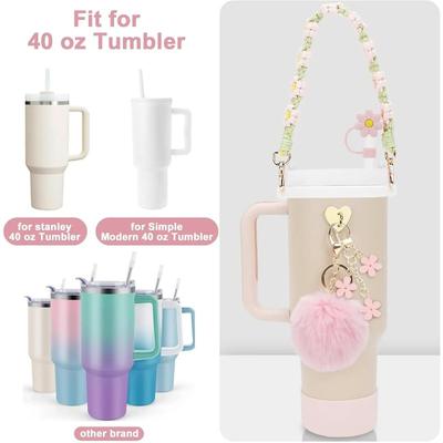 Conjunto de 7 Peças de Acessórios para Copo para Stanley Incluindo Alça Strap, Base de Silicone para Copo, Tampa para Canudo, Pingentes para Copos Térmicos de 40oz e 30oz