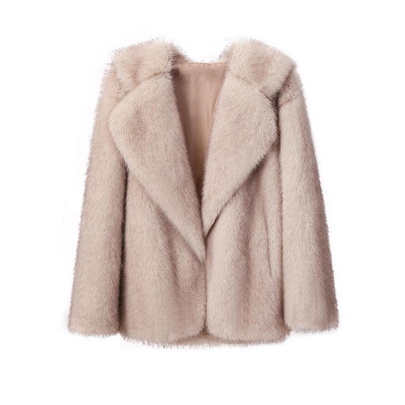 2025 Winter Women's Faux Fur Coat with Thickened Warmth and Suit Collar in European and American Style