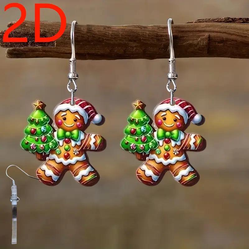Creative Gingerbread Man & Christmas Tree Acrylic Earrings - Fun Holiday Jewelry Gift