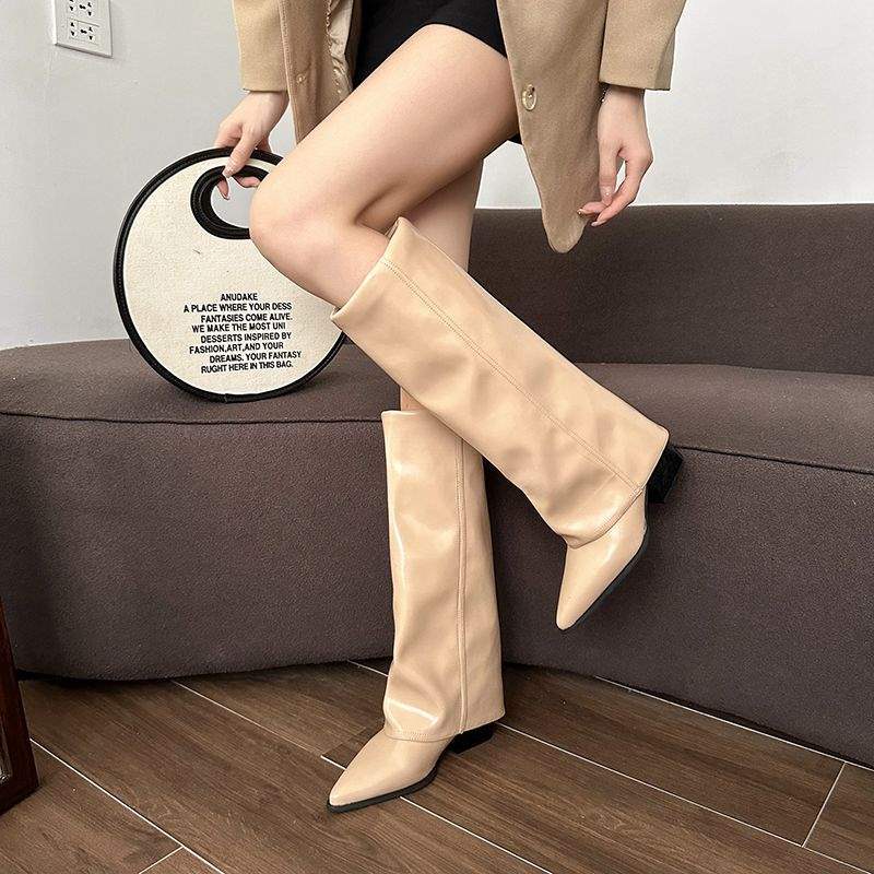 Autumn and Winter Boots But Knee High Boots High Heel Thick Heel Pointed Trousers Boots Retro Western Boots Cowboy Knight Boots
