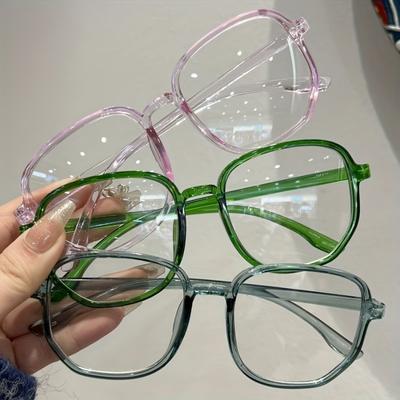 Lunettes 3 pièces Rétro Couleur Gelée Monture Carrée Verres Clairs pour Femmes