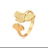 Elegant Adjustable Gold-Plated Ginkgo Leaf Ring for Women