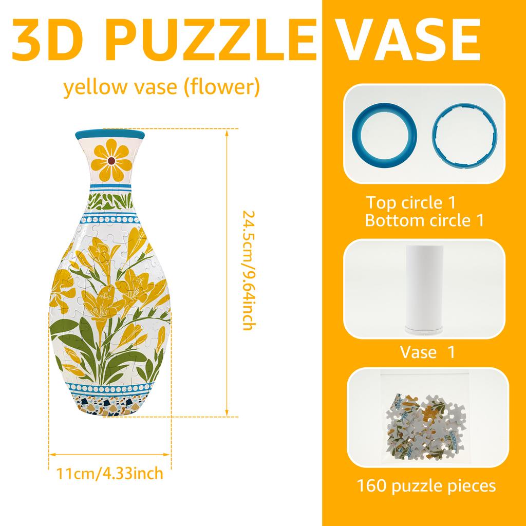 Unique Puzzle Vase Decorative Puzzle Flower Vase 160 Pieces of 3D Puzzles Urn for Adults Housewarming Home Decoration