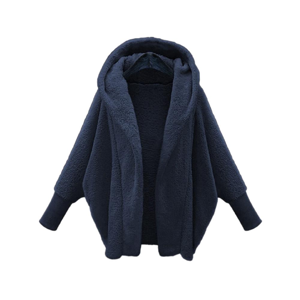 Autumn And Winter Plush New Women's Solid Double Sided Plush Hooded Loose Cardigan Coat