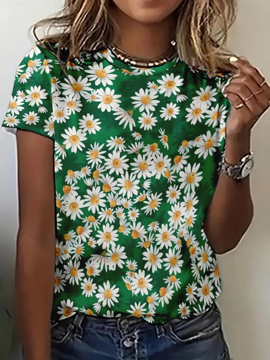 

Новые летние футболки с принтом в виде свежего милого цветка 3D, женская футболка, свободные футболки с коротким рукавом и круглым вырезом, топы для девочек S