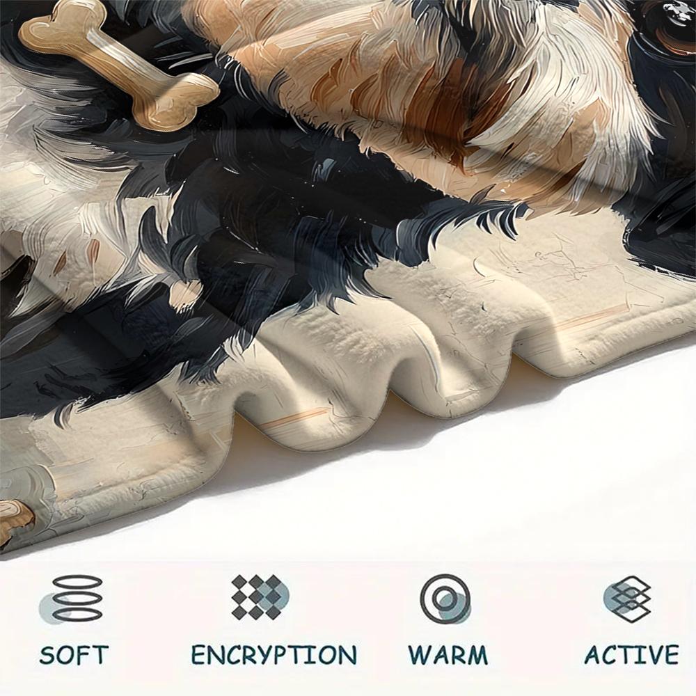 1Pc Dog&Bone Print Flannel Blanket, High quality Comfortable for All Seasons, Home Decor, Warmth and Comfort, Perfect for Christmas Gifts