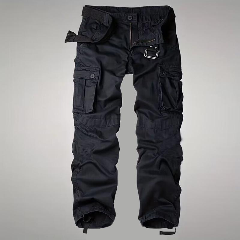 Herren Cargo-Hose mit lockerem Schnitt und vielen Taschen - Strapazierfähig, Übergröße, Gerades Bein, Lässige Outdoor-Sporthose 30 black