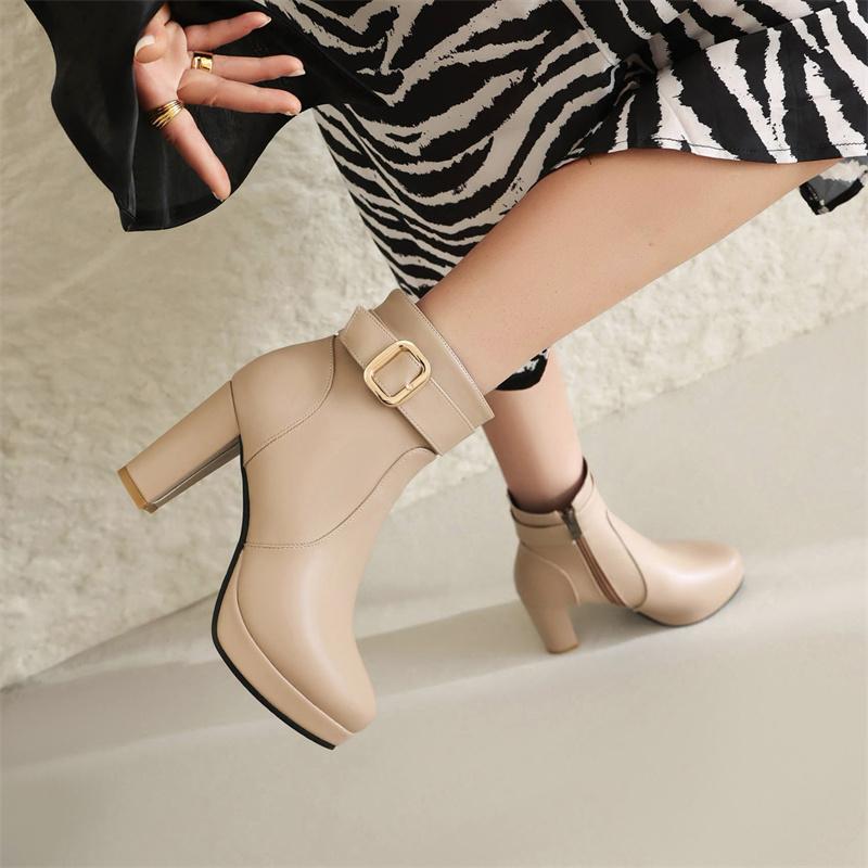 Platformowe Botki Damskie Jesień Zima Wysokie Obcasy Klamra Czerwone Czarne Krótkie Botki Eleganckie Buty na Imprezę Taneczną Duży Rozmiar