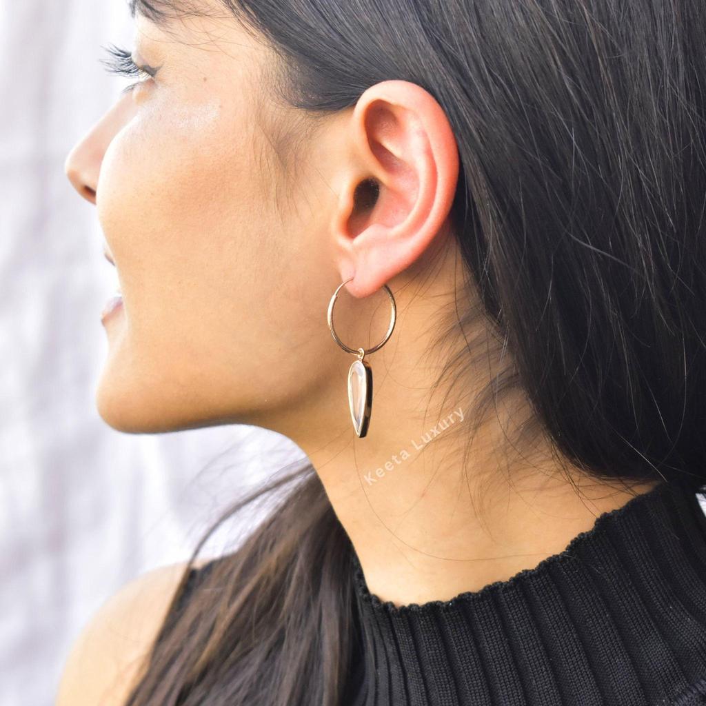 Natural Rose Quartz Earrings Long Pear Cut Rose Quartz Earrings Pink Quartz Hoop Earrings Teardrop Earrings for Women Bridesmaid Gifts