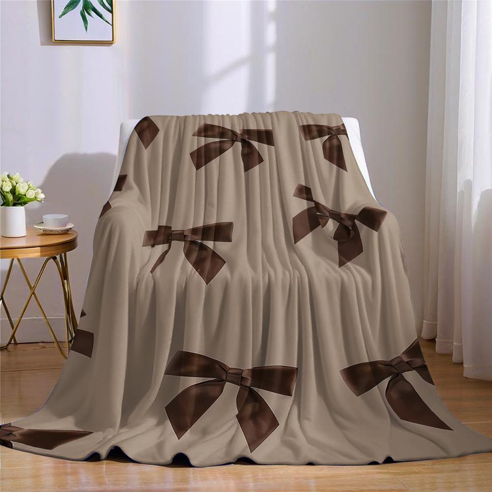 Elegante braune Schleifenmuster Flanelldecke Warm Weich Halloween Weihnachten Sofa Warm Gemütlich Dekoratives Dekor Geschenk für Alle Jahreszeiten
