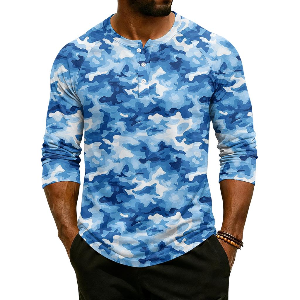 Herren-Raglan-Top mit 3/4-Ärmeln und kontrastfarbener Knopfleiste