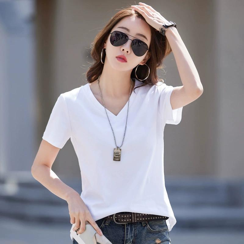 Women's Summer Solid Color Loose V-neck Short-sleeved T-shirt Simple and Comfortable Casual Tops