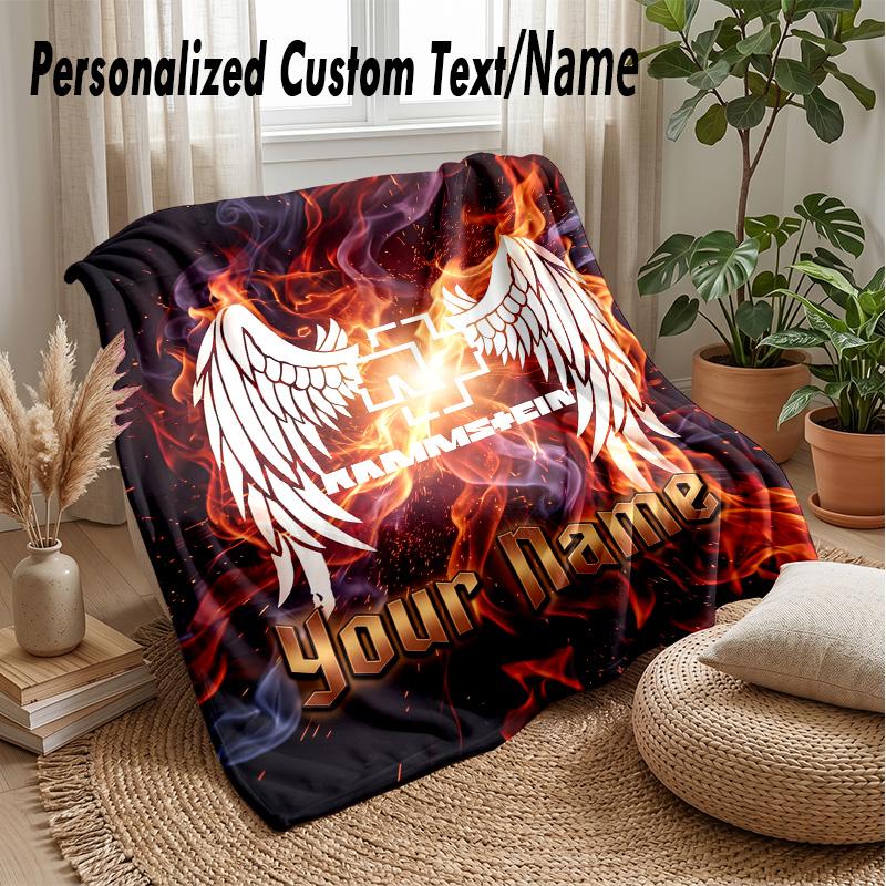Rammstein Custom Flannel Throw Blanket Print Your Name Text Soft Warm Blanket Holiday Present