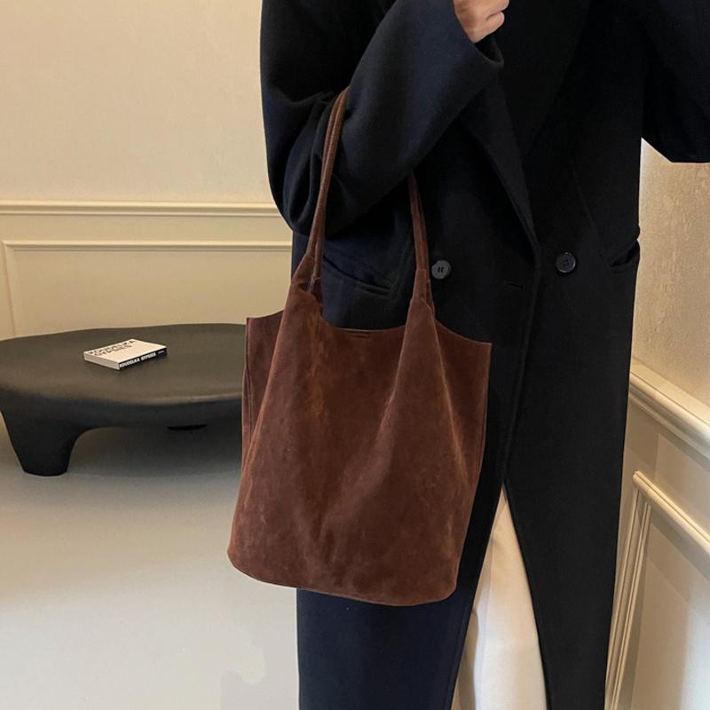 Yogodlns Wildleder Nähgarn Retro Damen Schultertaschen Lässig Vielseitig Unifarben Hohe Kapazität Handtasche Tote