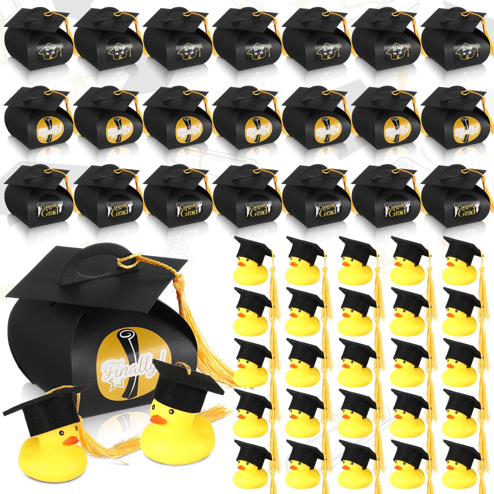 

24/48 Sets Graduation Rubber Duck Cap Gift Boxes With Graduation Rubber Ducky Toy Graduation Party Favor For Decoration Supplie