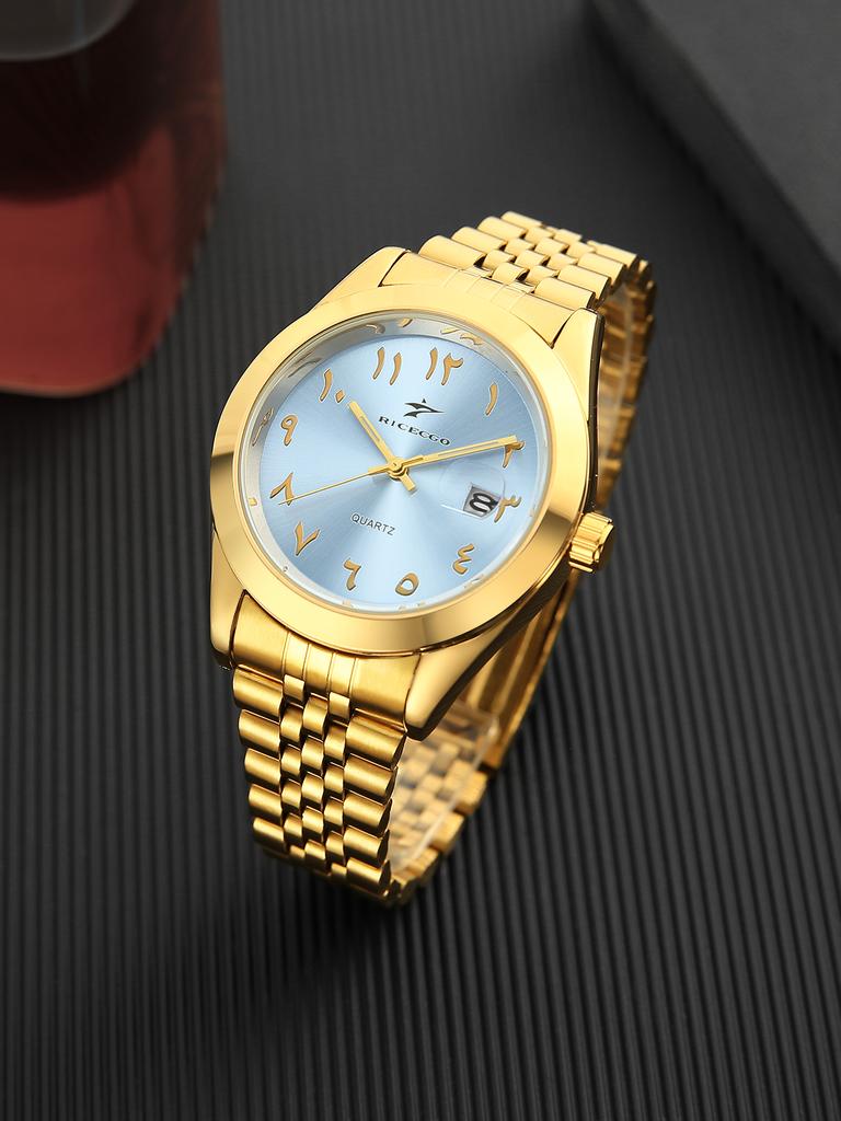 Golden Circular Pointer Quartz Watch Durable Design Suitable for Daily Wear Fashionable and Practical Wristwatch