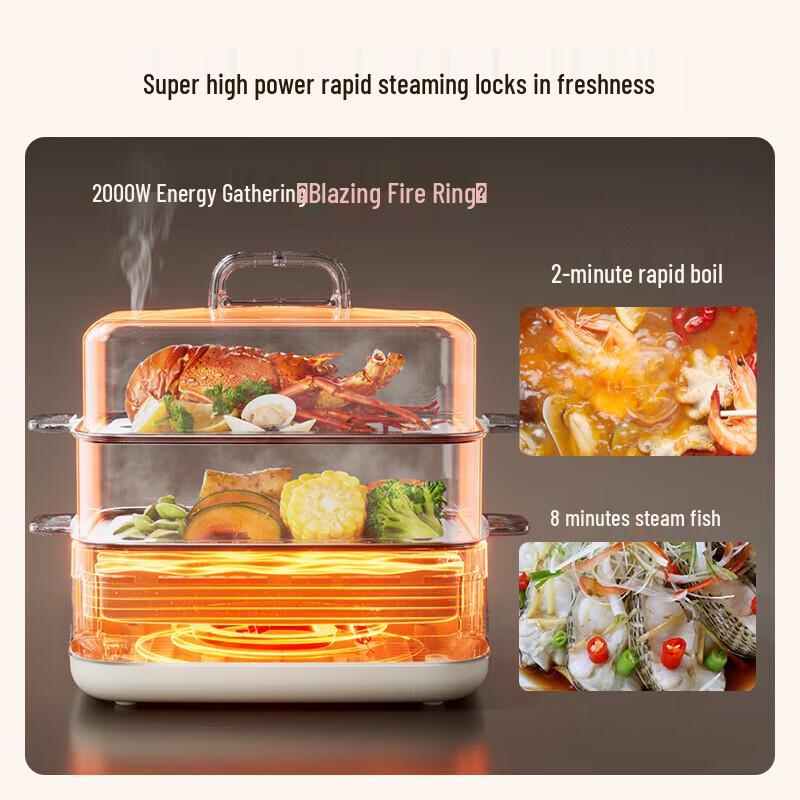 Bear 16.5L All-Stainless Steel Multi-Cooker Steamer with Hot Pot Function