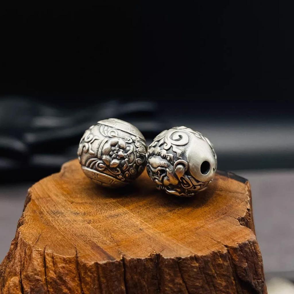 Tibetan Retro Yellow Dzambhala Mahakala Spacer Beads - Aged Round Prayer Beads Bracelet Accessories
