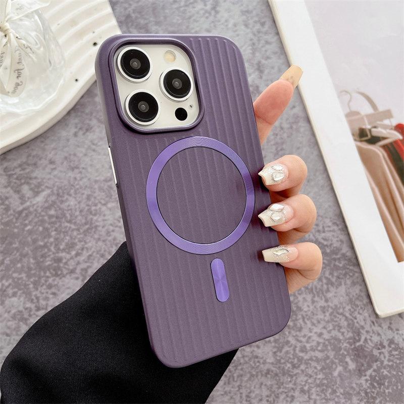 Luxury Corrugated Pattern Matte Magnetic Case For iPhone 16 15 14 13 Pro Max Plus For Magsafe Wireless Charge Hard PC Cover