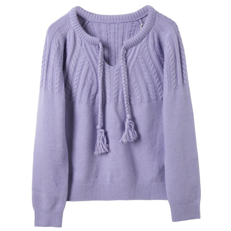 Sancai Women's 2026 Winter V-Neck Cable Knit Pullover