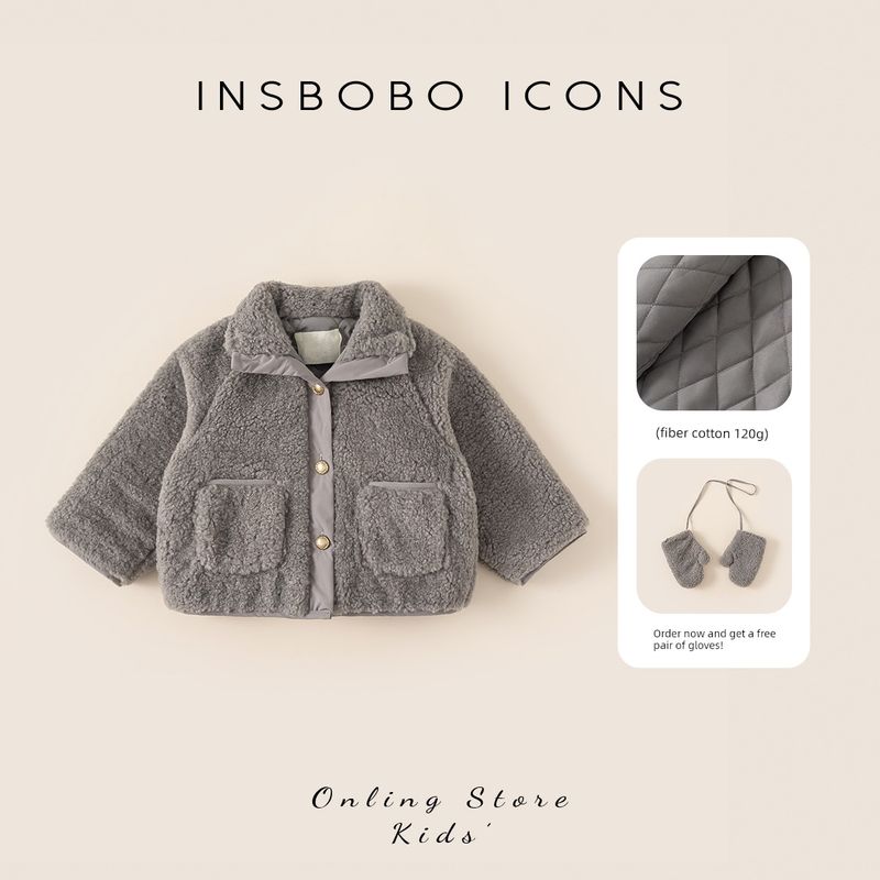 Детская куртка Insbobo 2025 Зима Новое детское утепленное пальто Флисовая куртка-свитер Детская зимняя одежда Модная Gray 130